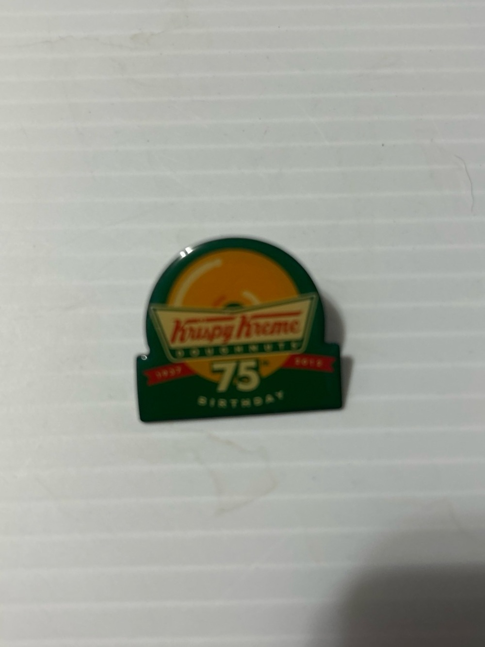 Krispy Kreme 75th Birthday Commemorative Pin in Green and Yellow